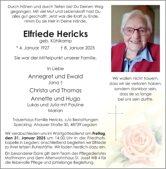 Traueranzeige von Elfriede Hericks von Münsterland Zeitung