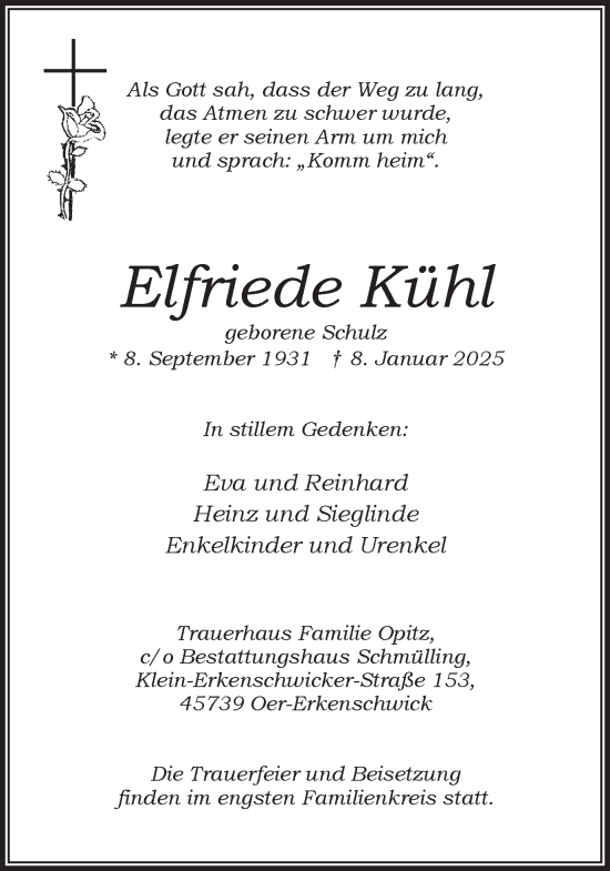 Traueranzeige von Elfriede Kühl von Trauer Vest