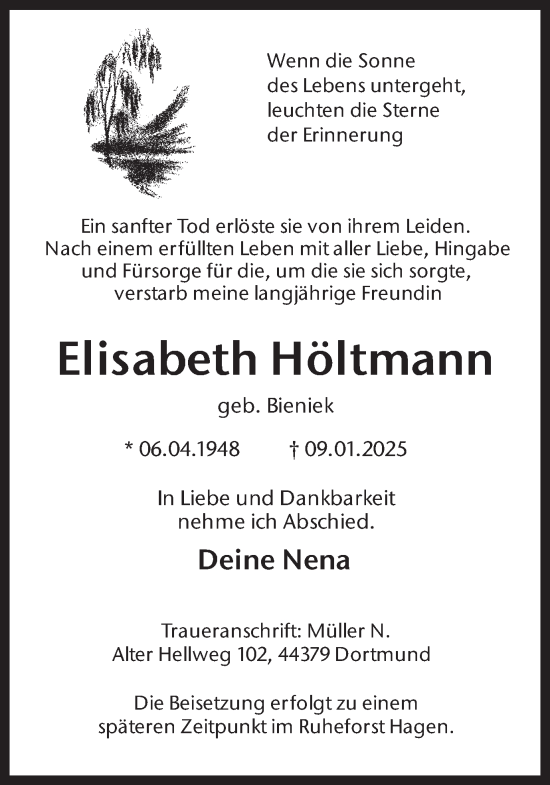 Traueranzeige von Elisabeth Höltmann von Ruhr Nachrichten