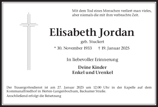 Traueranzeige von Elisabeth Jordan von Trauer Vest