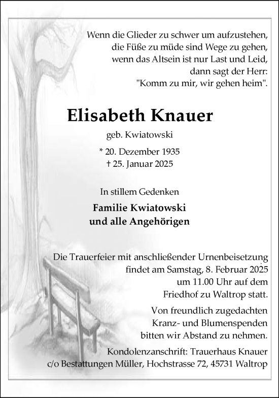 Traueranzeige von Elisabeth Knauer von Trauer Vest