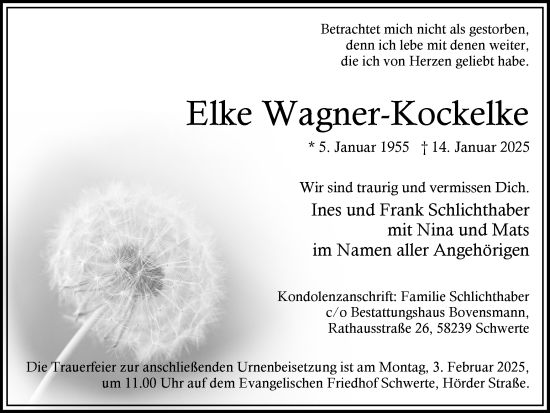 Traueranzeige von Elke Wagner-Kockelke von Ruhr Nachrichten