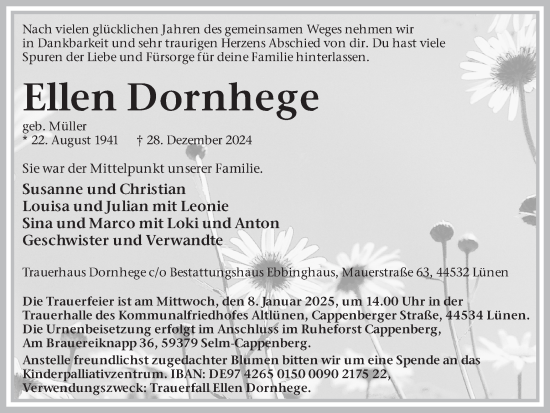 Traueranzeige von Ellen Dornhege von Ruhr Nachrichten
