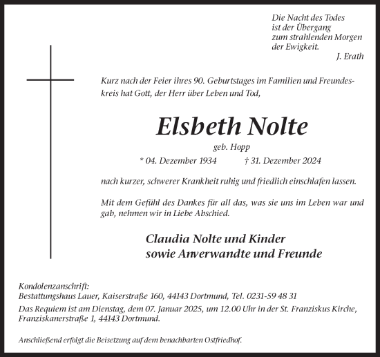 Traueranzeige von Elsbeth Nolte von Ruhr Nachrichten