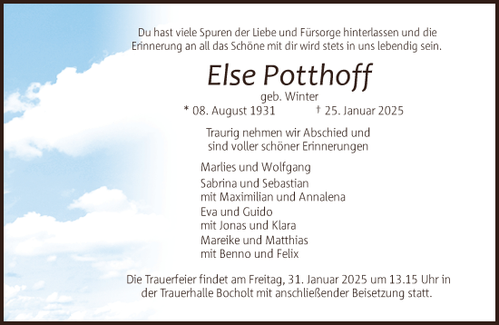 Traueranzeige von Else Potthoff 
