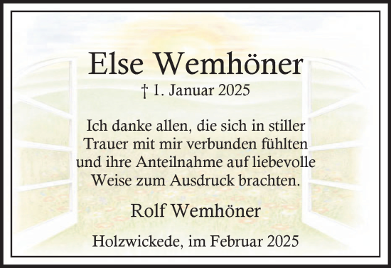 Traueranzeige von Else Wemhöner von Hellweger Anzeiger