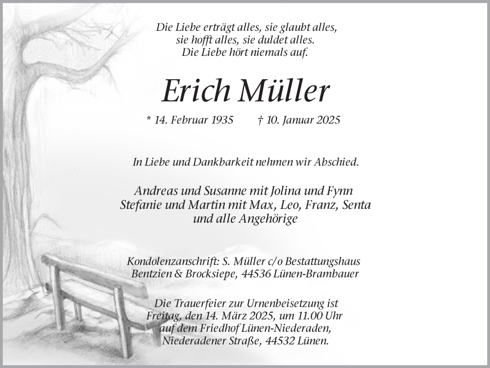  Traueranzeige für Erich Müller vom 25.01.2025 aus Lüner Anzeiger