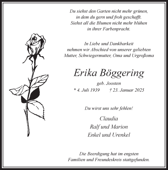 Traueranzeige von Erika Böggering 