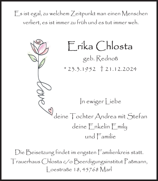 Traueranzeige von Erika Chlosta von Trauer Vest