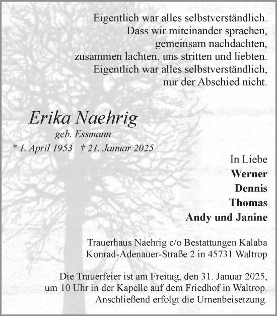 Traueranzeige von Erika Naehrig von Trauer Vest