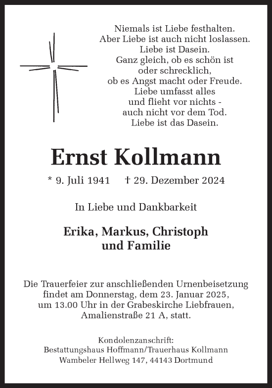 Traueranzeige von Ernst Kollmann von Ruhr Nachrichten