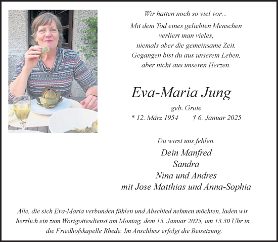 Traueranzeige von Eva-Maria Jung 