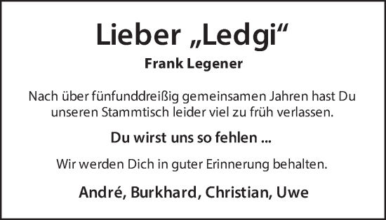 Traueranzeige von Frank Legener von Münsterland Zeitung