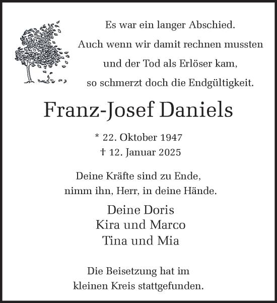Traueranzeige von Franz-Josef Daniels 