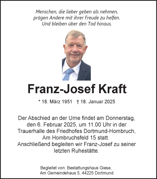 Traueranzeige von Franz-Josef Kraft von Ruhr Nachrichten