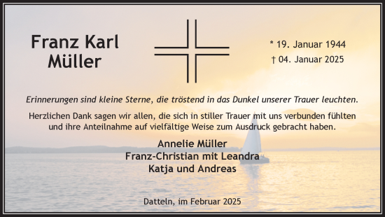 Traueranzeige von Franz Karl Müller von Trauer Vest