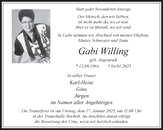 Traueranzeige von Gabi Willing 