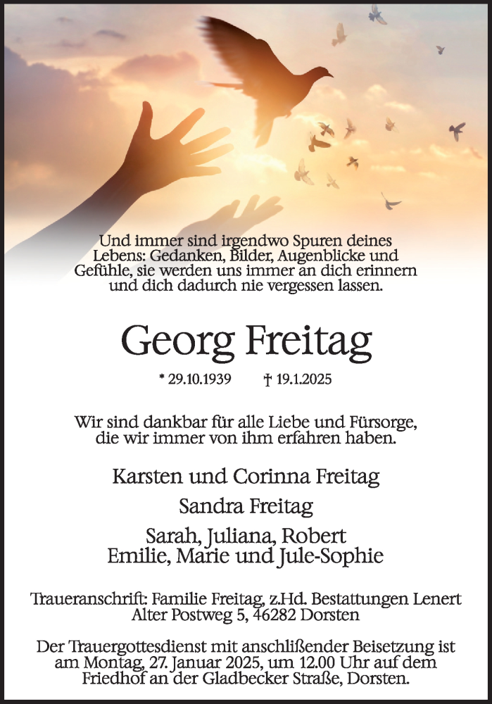  Traueranzeige für Georg Freitag vom 22.01.2025 aus Ruhr Nachrichten und Dorstener Zeitung