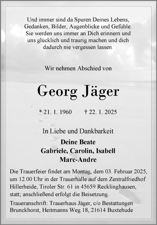 Traueranzeige von Georg Jäger von Trauer Vest