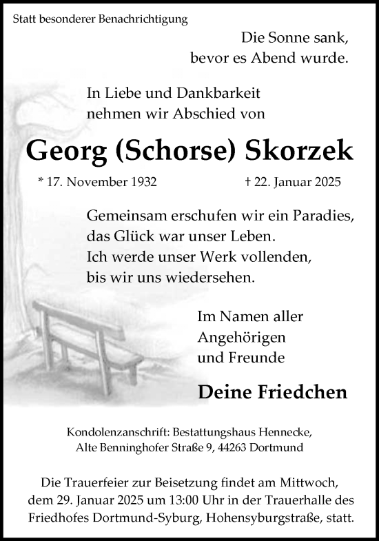 Traueranzeige von Georg Skorzek von Ruhr Nachrichten