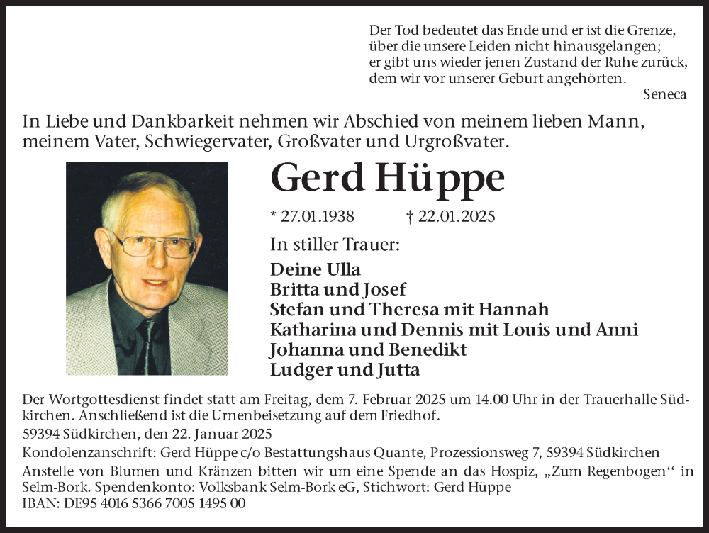  Traueranzeige für Gerd Hüppe vom 01.02.2025 aus Lüner Anzeiger