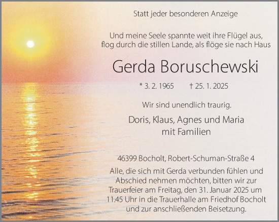 Traueranzeige von Gerda Boruschewski 