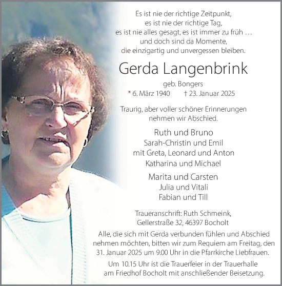 Traueranzeige von Gerda Langenbrink 