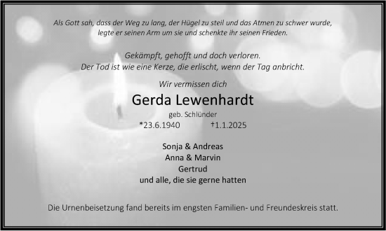 Traueranzeige von Gerda Lewenhardt von Stadtanzeiger Castrop-Rauxel