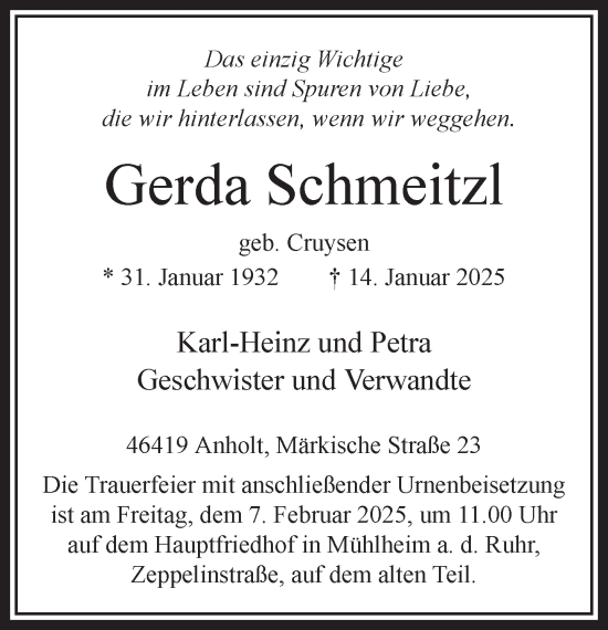 Traueranzeige von Gerda Schmeitzl 