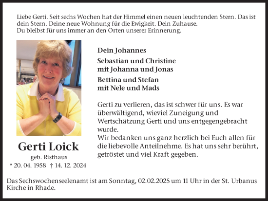 Traueranzeige von Gerti Loick von Ruhr Nachrichten und Dorstener Zeitung