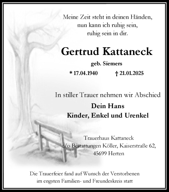 Traueranzeige von Gertrud Kattaneck von Trauer Vest