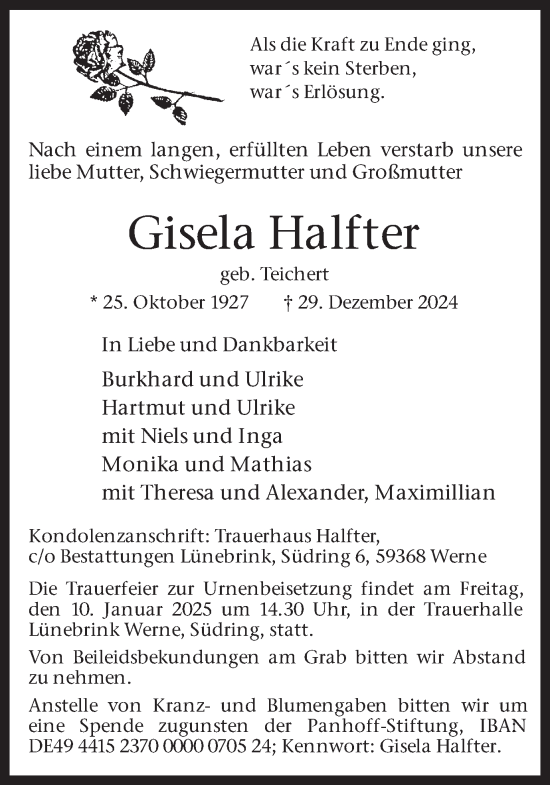 Traueranzeige von Gisela Halfter von Ruhr Nachrichten