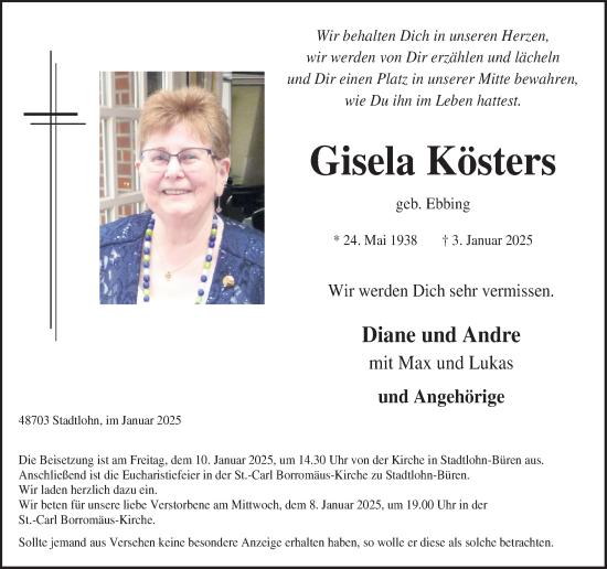 Traueranzeige von Gisela Kösters von Münsterland Zeitung