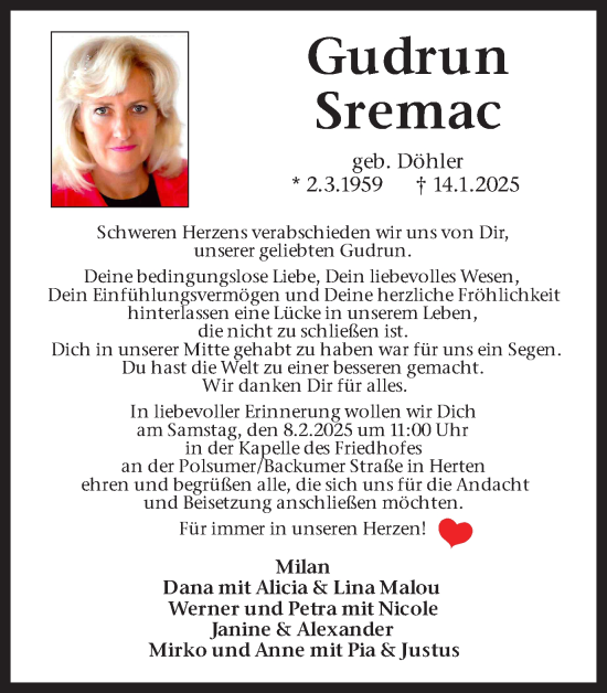 Traueranzeige von Gudrun Sremac von Trauer Vest