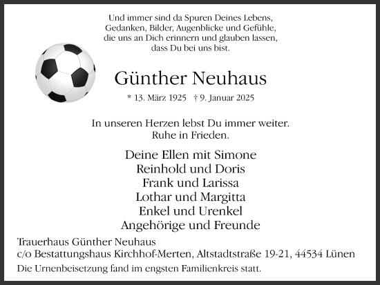 Traueranzeige von Günther Neuhaus von Lüner Anzeiger