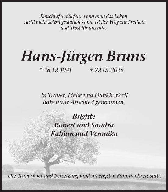 Traueranzeige von Hans-Jürgen Bruns von Ruhr Nachrichten