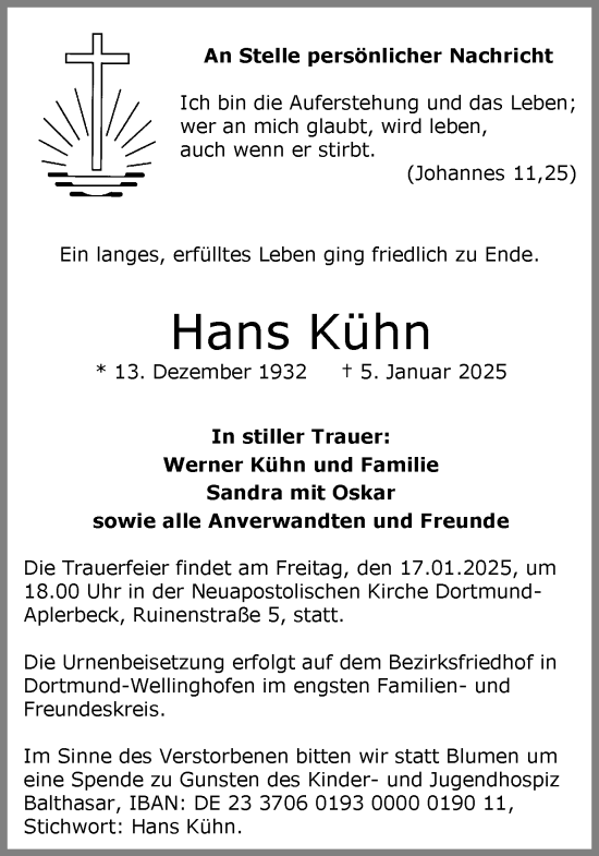 Traueranzeige von Hans Kühn von Ruhr Nachrichten