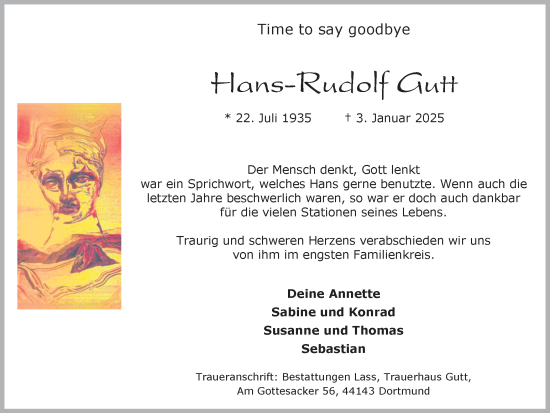 Traueranzeige von Hans-Rudolf Gutt von Ruhr Nachrichten
