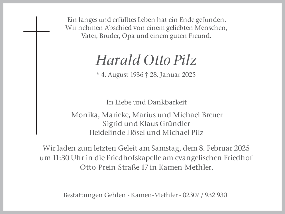  Traueranzeige für Harald Otto Pilz vom 01.02.2025 aus Ruhr Nachrichten