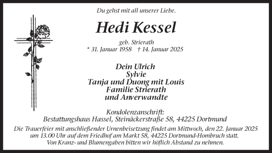 Traueranzeige von Hedi Kessel von Ruhr Nachrichten