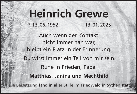 Traueranzeige von Heinrich Grewe von Ruhr Nachrichten und Halterner Zeitung