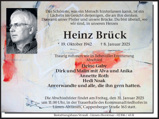 Traueranzeige von Heinz Brück von Ruhr Nachrichten