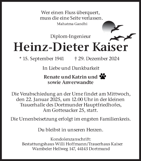 Traueranzeige von Heinz-Dieter Kaiser von Ruhr Nachrichten
