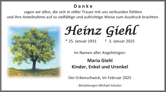 Traueranzeige von Heinz Giehl von Trauer Vest
