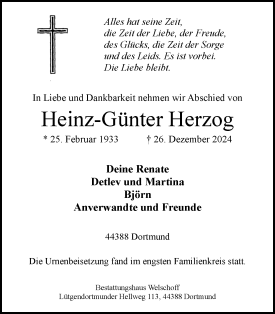 Traueranzeige von Heinz-Günter Herzog von Ruhr Nachrichten