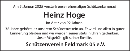 Traueranzeige von Heinz Hoge von Münsterland Zeitung