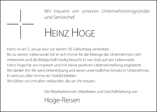 Traueranzeige von Heinz Hoge von Münsterland Zeitung