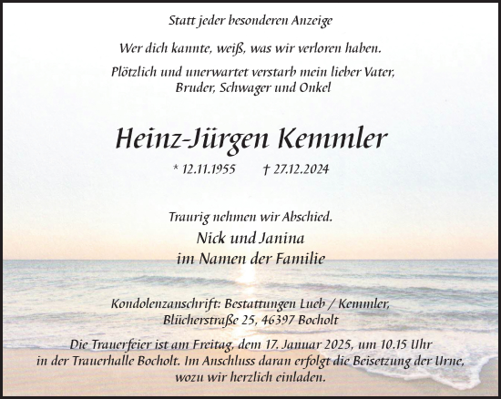 Traueranzeige von Heinz-Jürgen Kemmler 