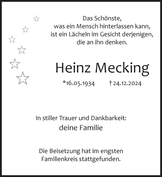 Traueranzeige von Heinz Mecking 