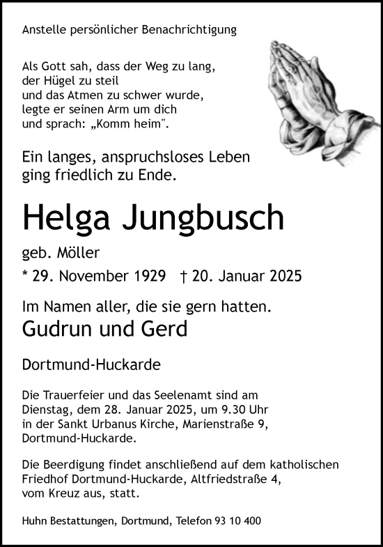 Traueranzeige von Helga Jungbusch von Ruhr Nachrichten